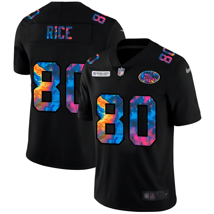 NFL San Francisco 49ers #80 Jerry Rice Men Nike MultiColor Black 2020 Crucial Catch Vapor Untouchable Limited Jersey->san francisco 49ers->NFL Jersey